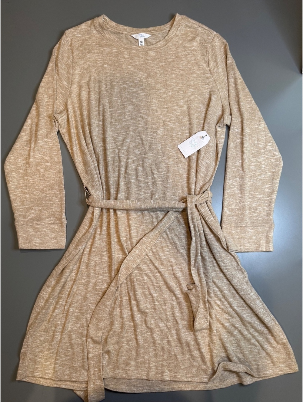 Time and Tru XXL Beige Long Sleeve Belted Hacci Dress